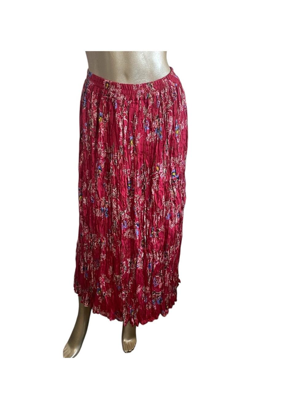 VTG 90s Requirements Red Floral Crinkle Midi Skirt M 90S Y2K Broomstick